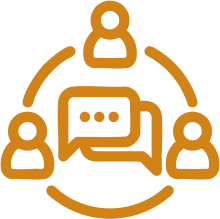 Icon with 3 people and speech bubbles